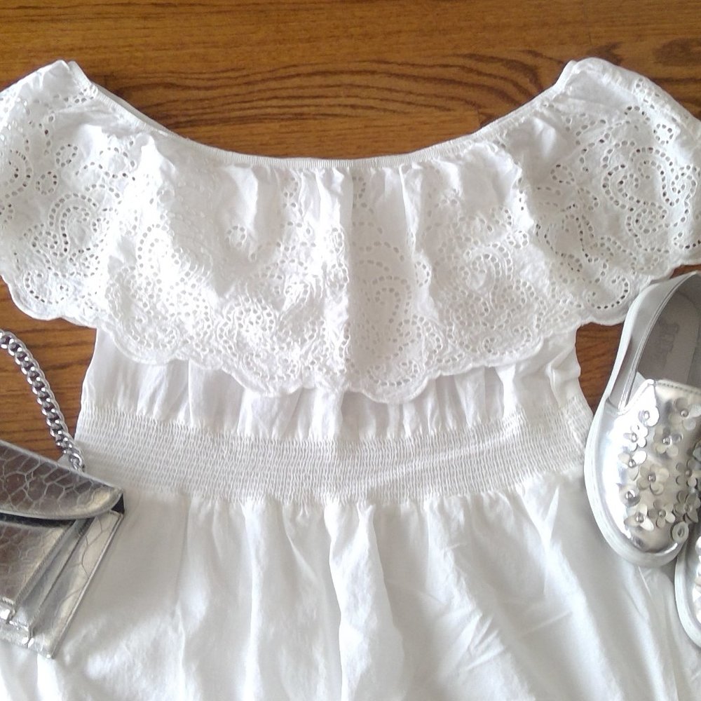 J for Justify Size Junior's XL 100% Cotton Off the Shoulder Eyelet Dress
